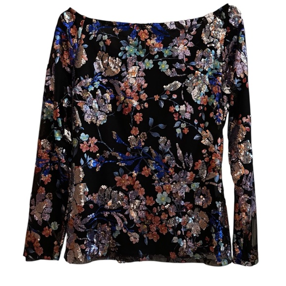 Boston Proper Floral Sequin Elegant Event Long Sleeve Top Medium - Picture 4 of 8